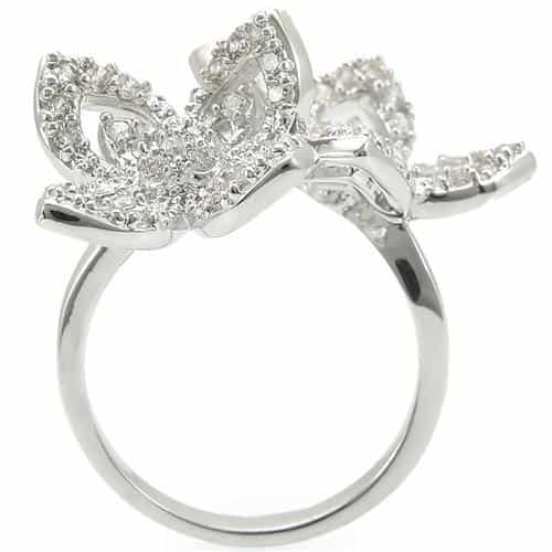 Brass CZ Pave Double Flower Openwork Ring view 8