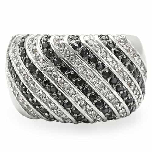 Brass Black White CZ Stripe Dome Ring view 6