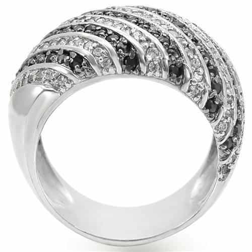 Brass Black White CZ Stripe Dome Ring view 8
