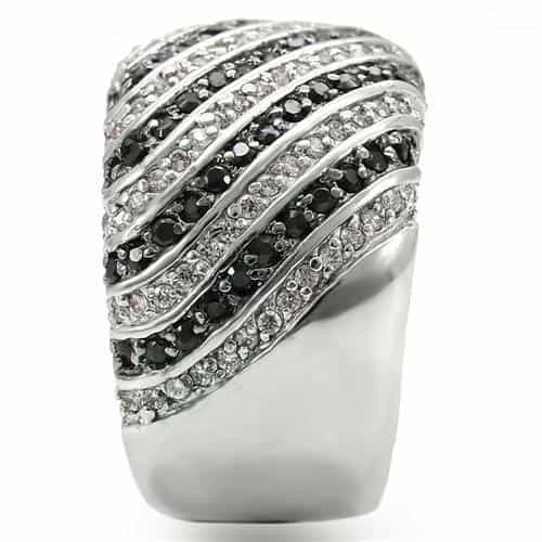 Brass Black White CZ Stripe Dome Ring view 10