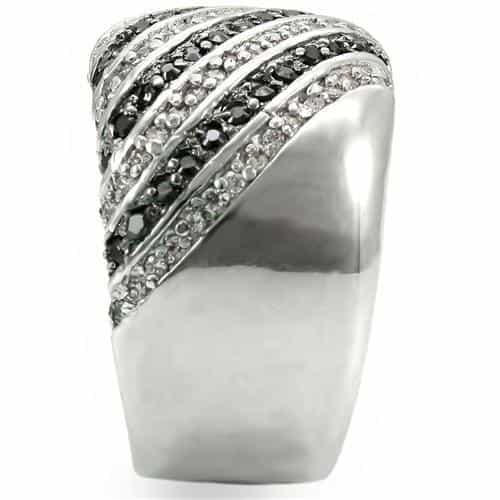 Brass Black White CZ Stripe Dome Ring view 12