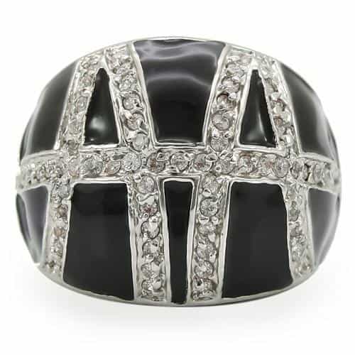 Brass Black Enamel CZ Woven Dome Ring view 6