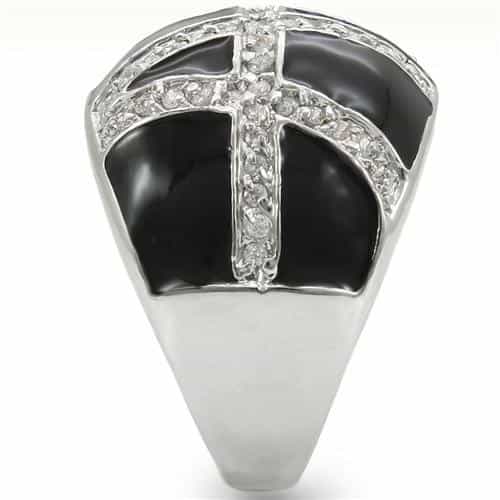 Brass Black Enamel CZ Woven Dome Ring view 10
