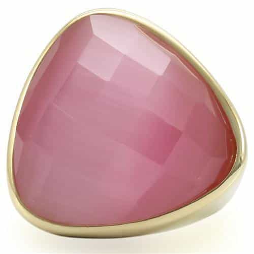Brass Pink Cat Eye Faceted Dome Ring view 6