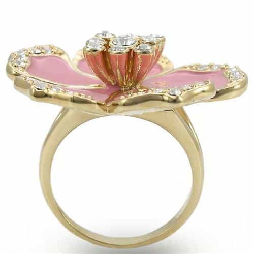 Brass Pink Flower Enamel Ring view 8
