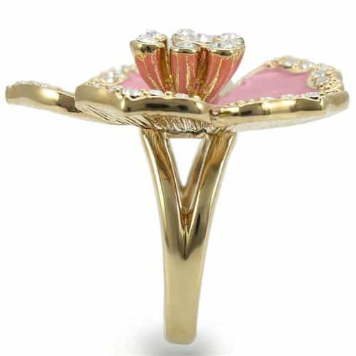 Brass Pink Flower Enamel Ring view 10