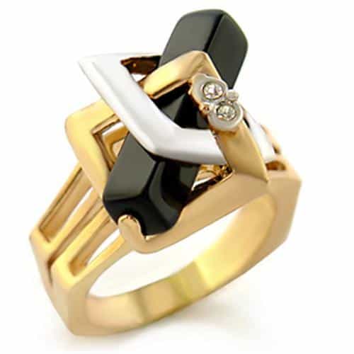 Brass Black Onyx Gold Geometric Bypass Ring view 2