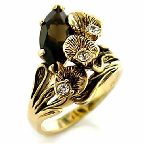 Brass Gold Smoky Quartz Floral Ring view 2