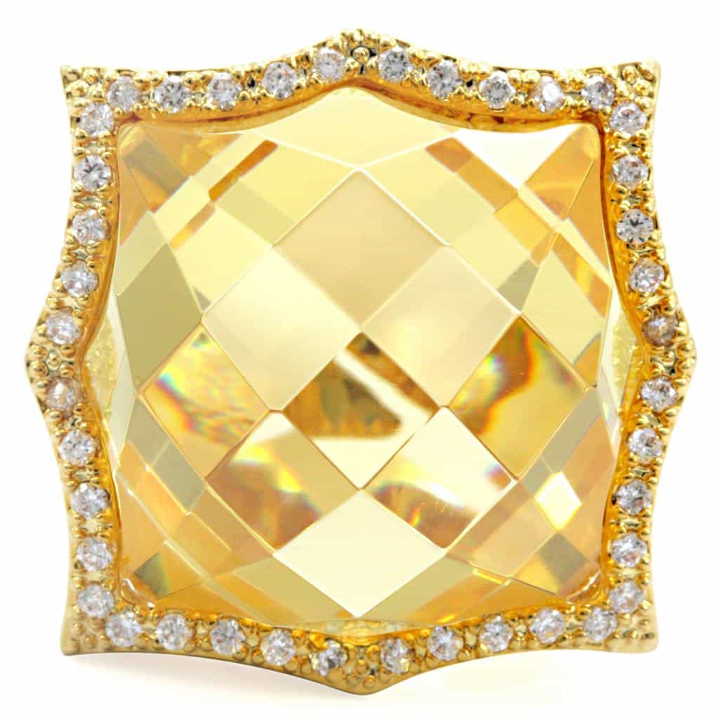 Brass Gold Champagne Faceted Cocktail Ring view 6