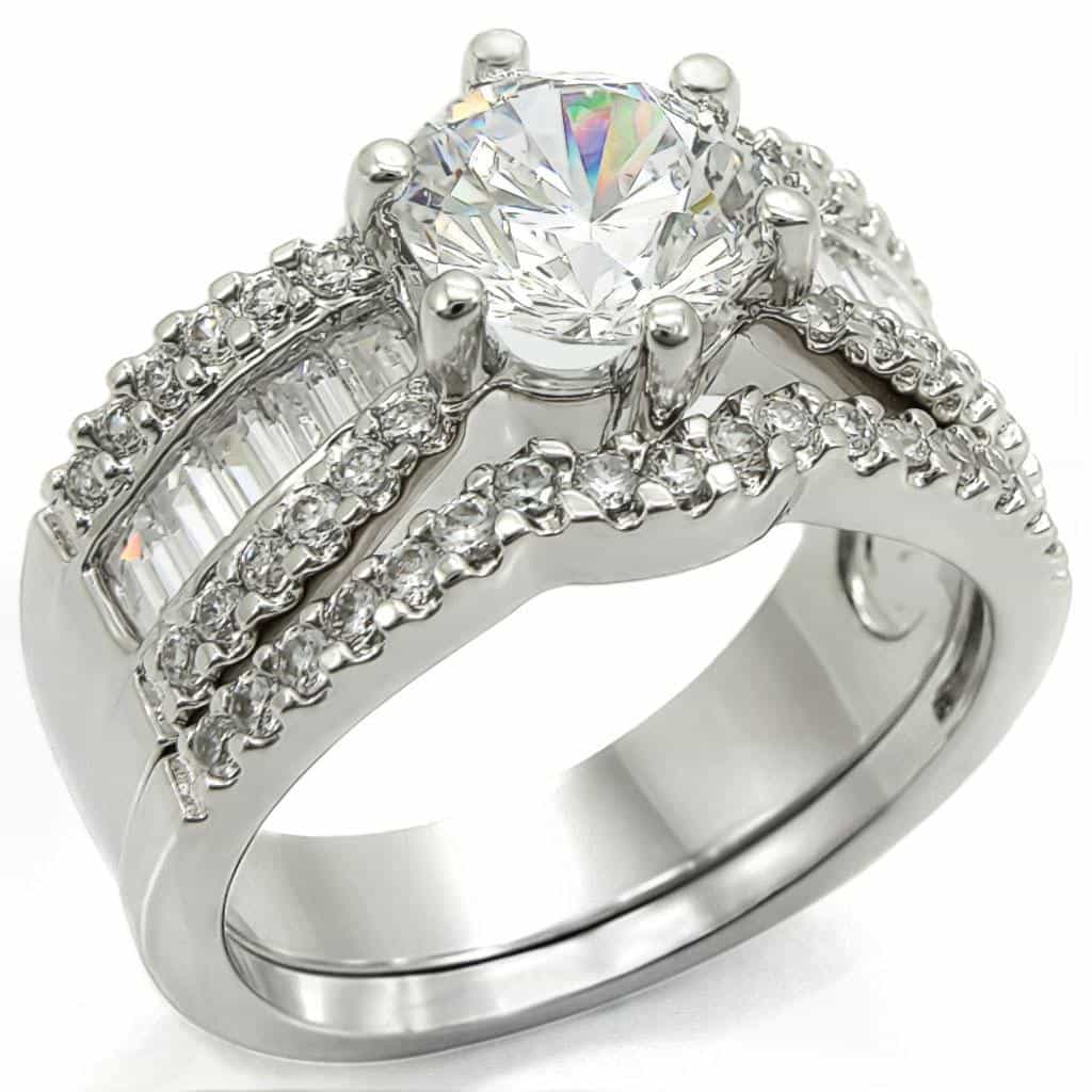 Brass CZ Baguette Bridal Set Ring view 2