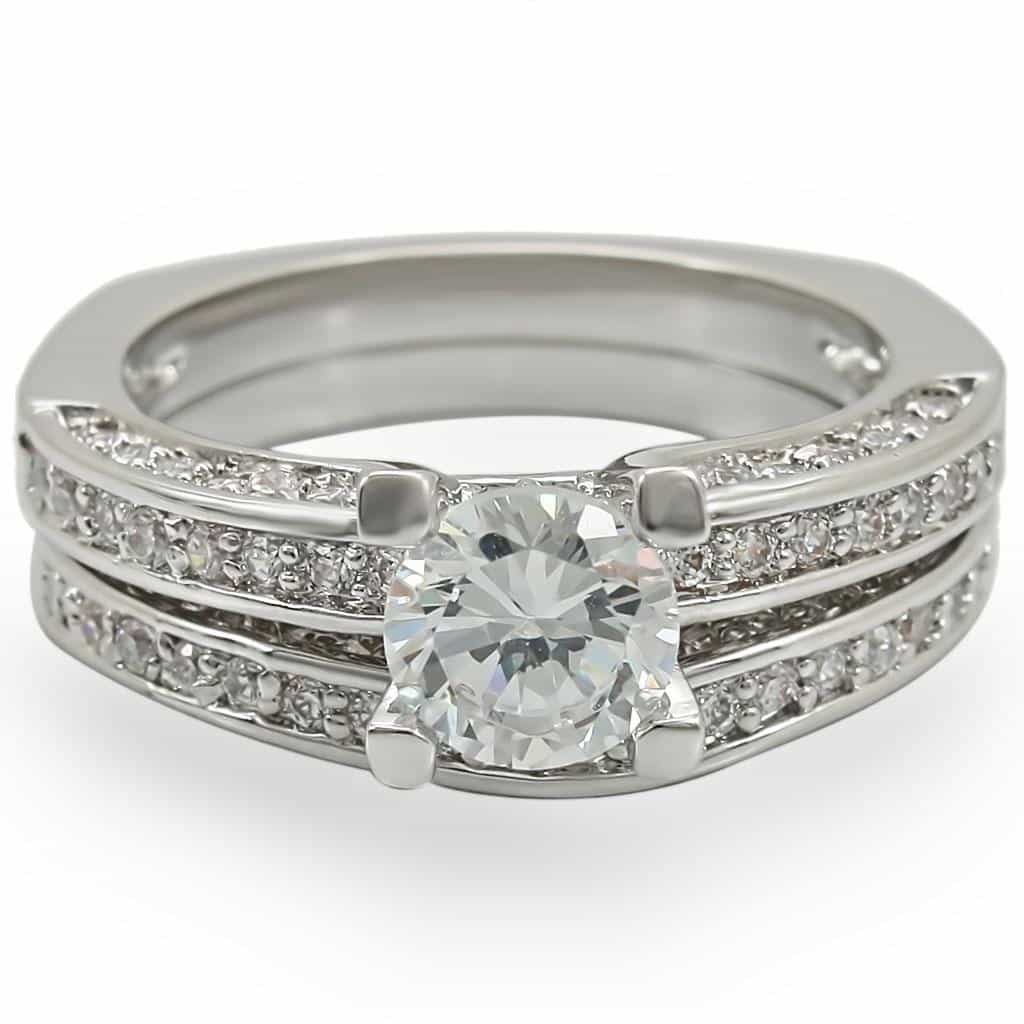 Brass CZ Pavé Double Band Set Ring view 6