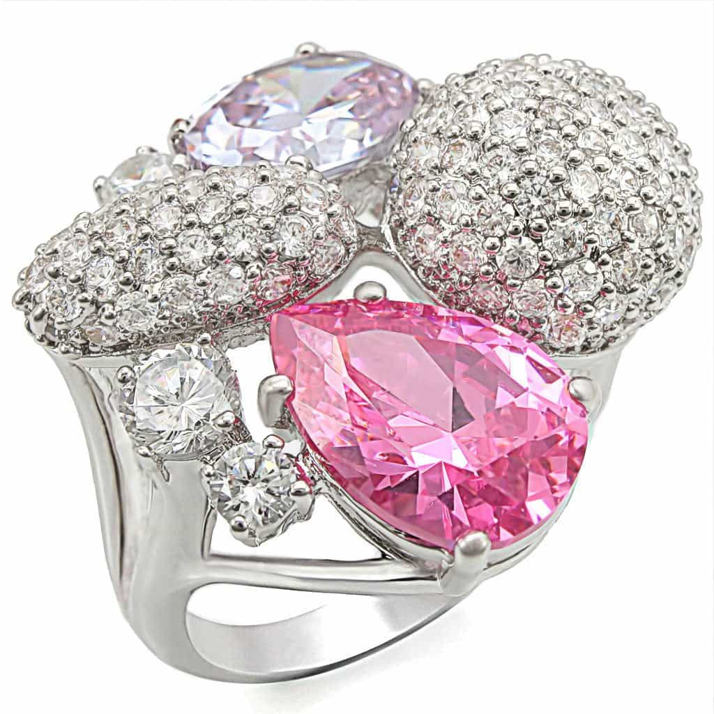Brass Pink Lavender CZ Multi-Stone Cocktail Ring view 2