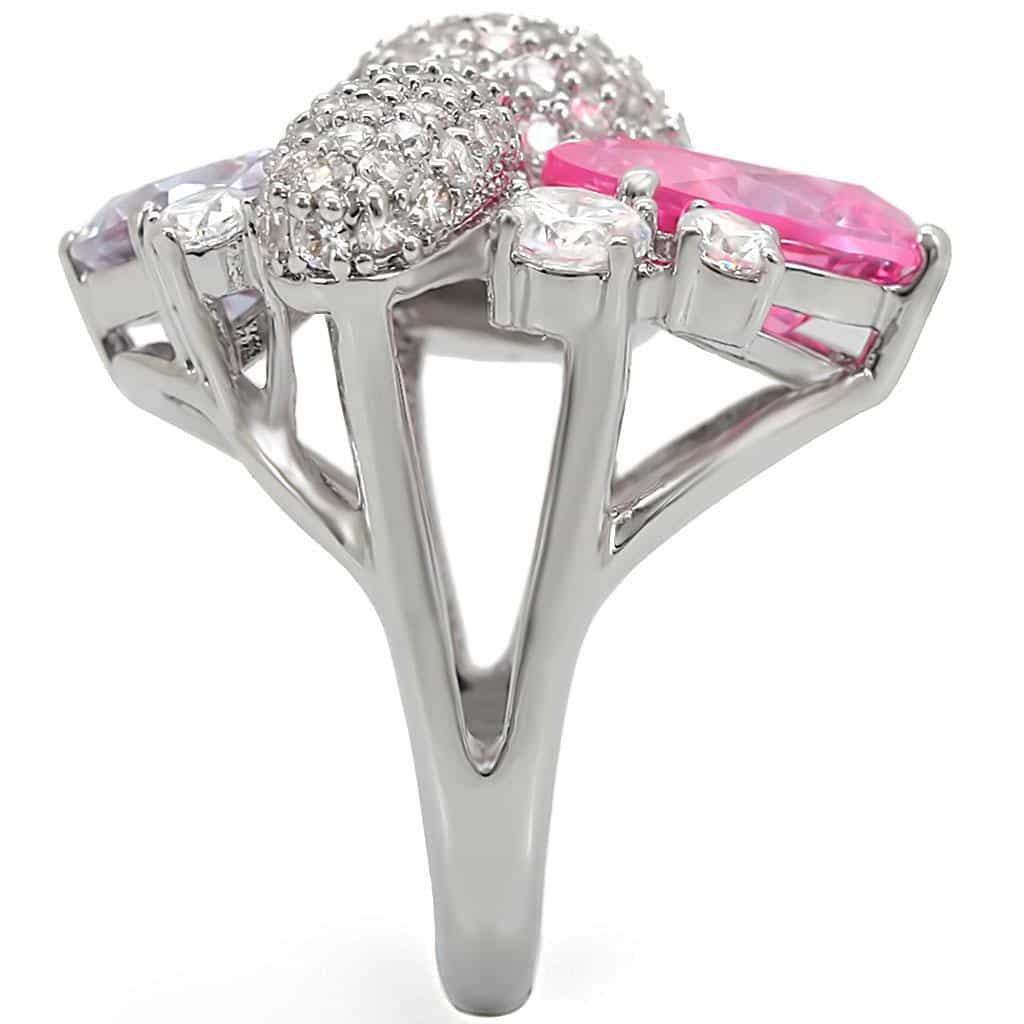 Brass Pink Lavender CZ Multi-Stone Cocktail Ring view 12