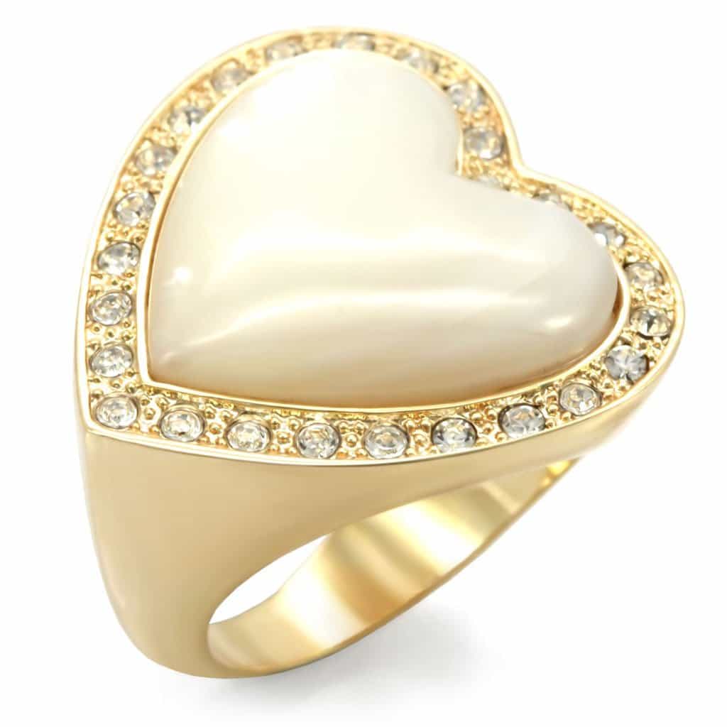 Brass Gold Pearl Heart Ring view 2