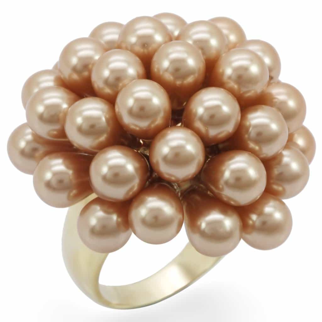 Brass Gold Pearl Cluster Ball Ring view 2
