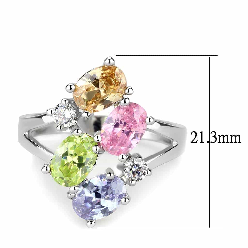 Brass Multi-Color CZ Four-Stone Cocktail Ring view 4