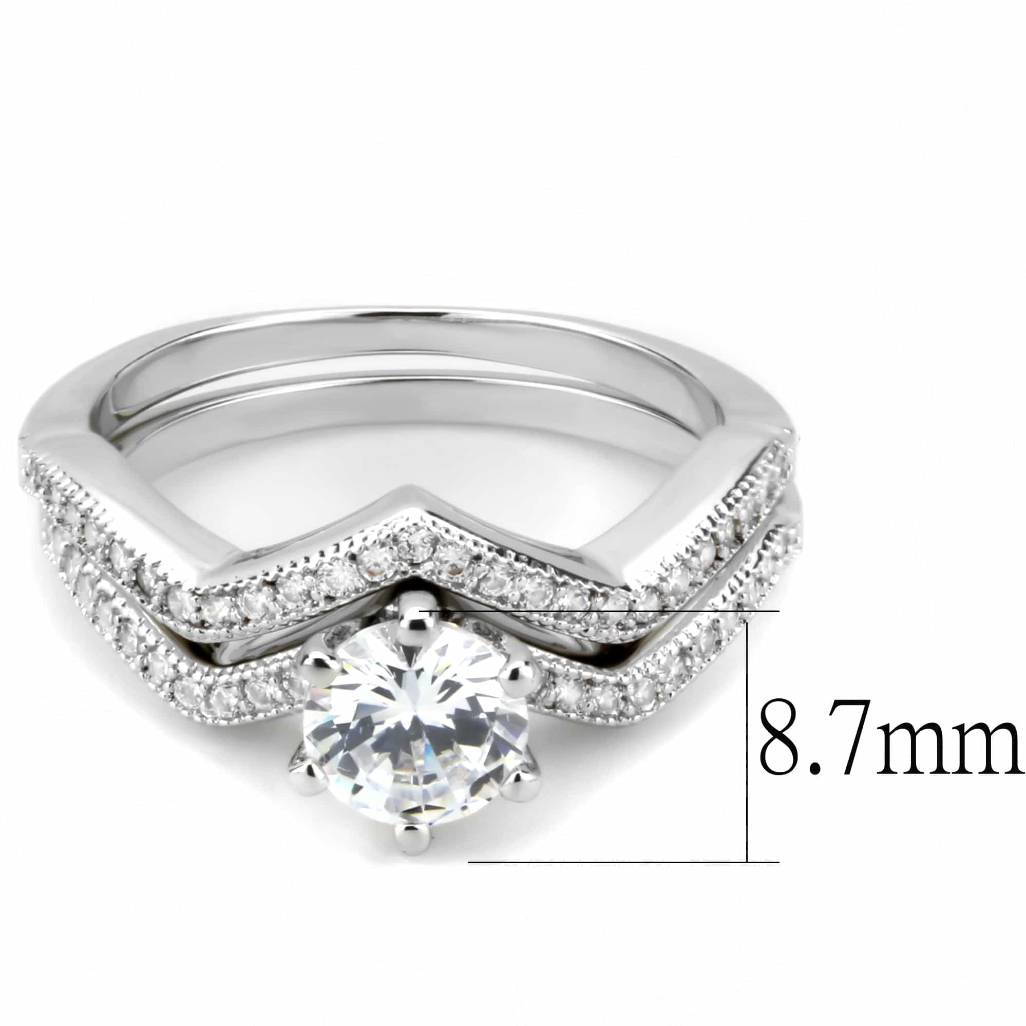 Brass CZ Round Solitaire Chevron Pavé Bridal Ring view 4