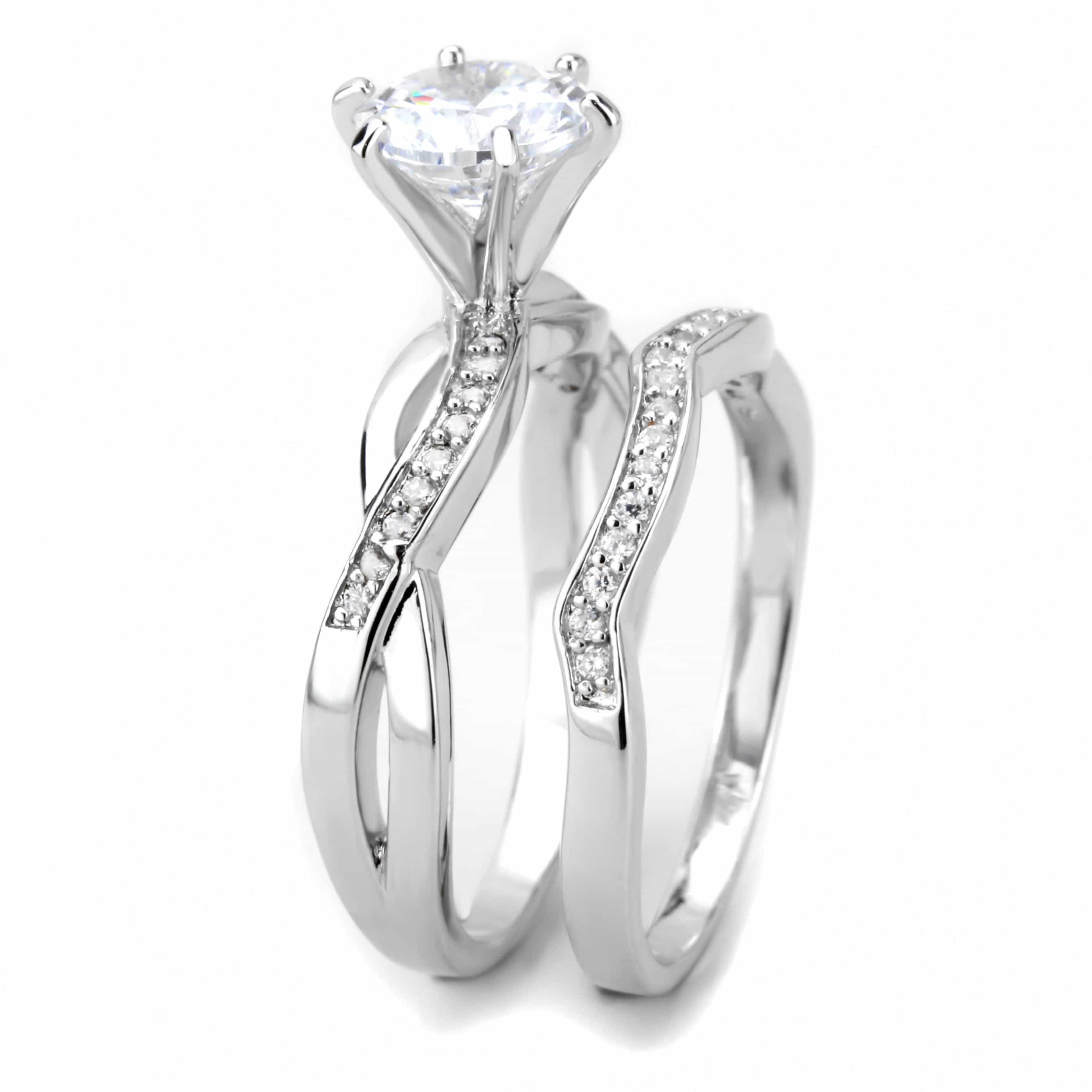 Brass CZ Round Solitaire Double Pavé Band Ring view 8