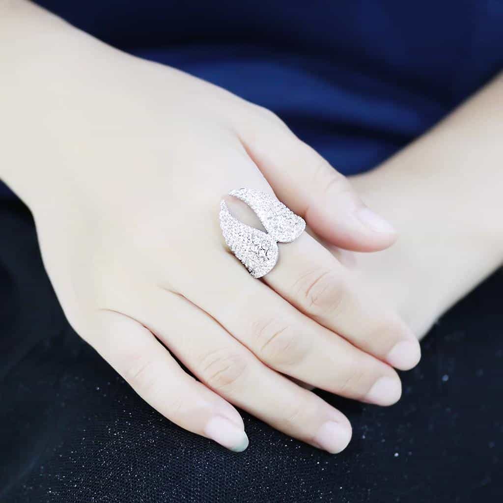 Brass CZ Pavé Angel Wing Wide Ring view 10