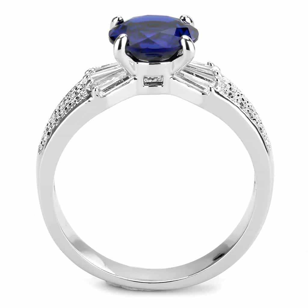 Brass Sapphire Round Solitaire Baguette Pavé Ring view 6