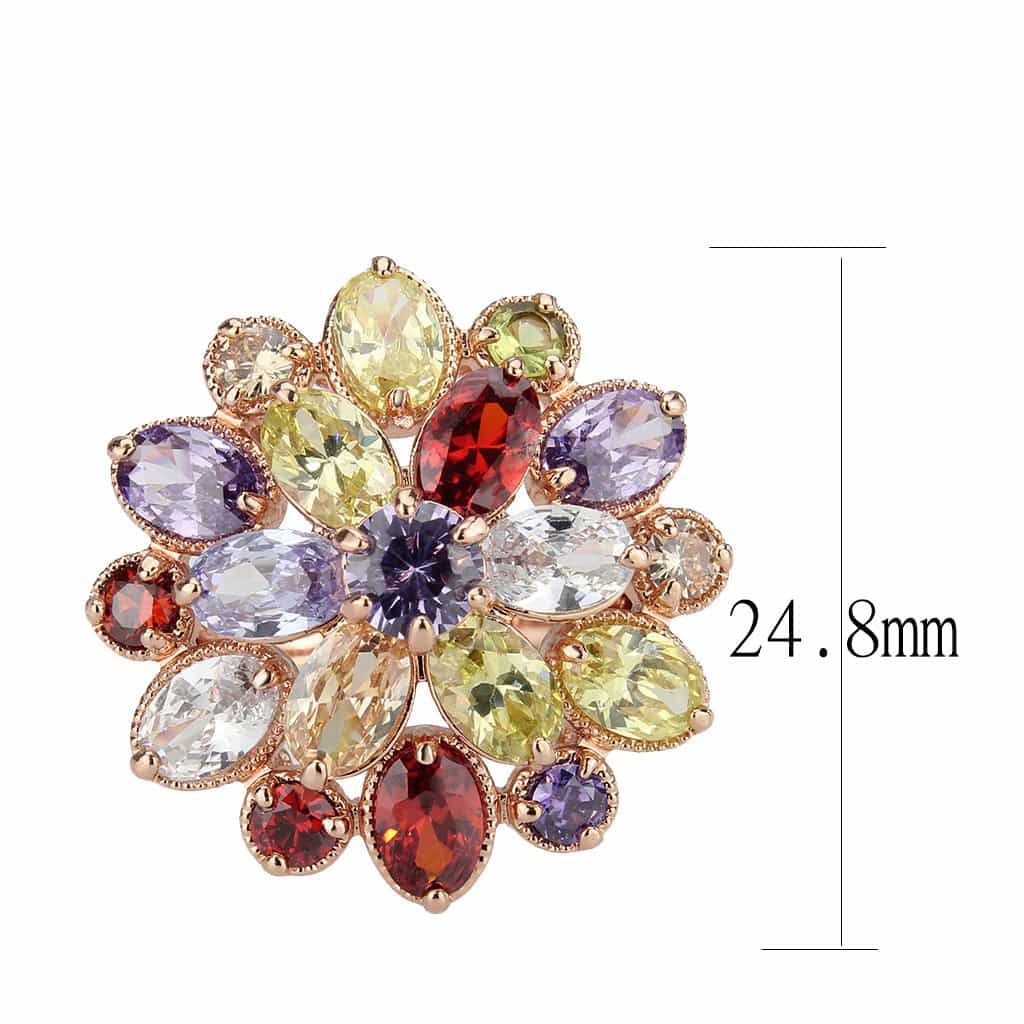 Brass Rose Gold Multi-Color CZ Flower Cluster Ring view 4