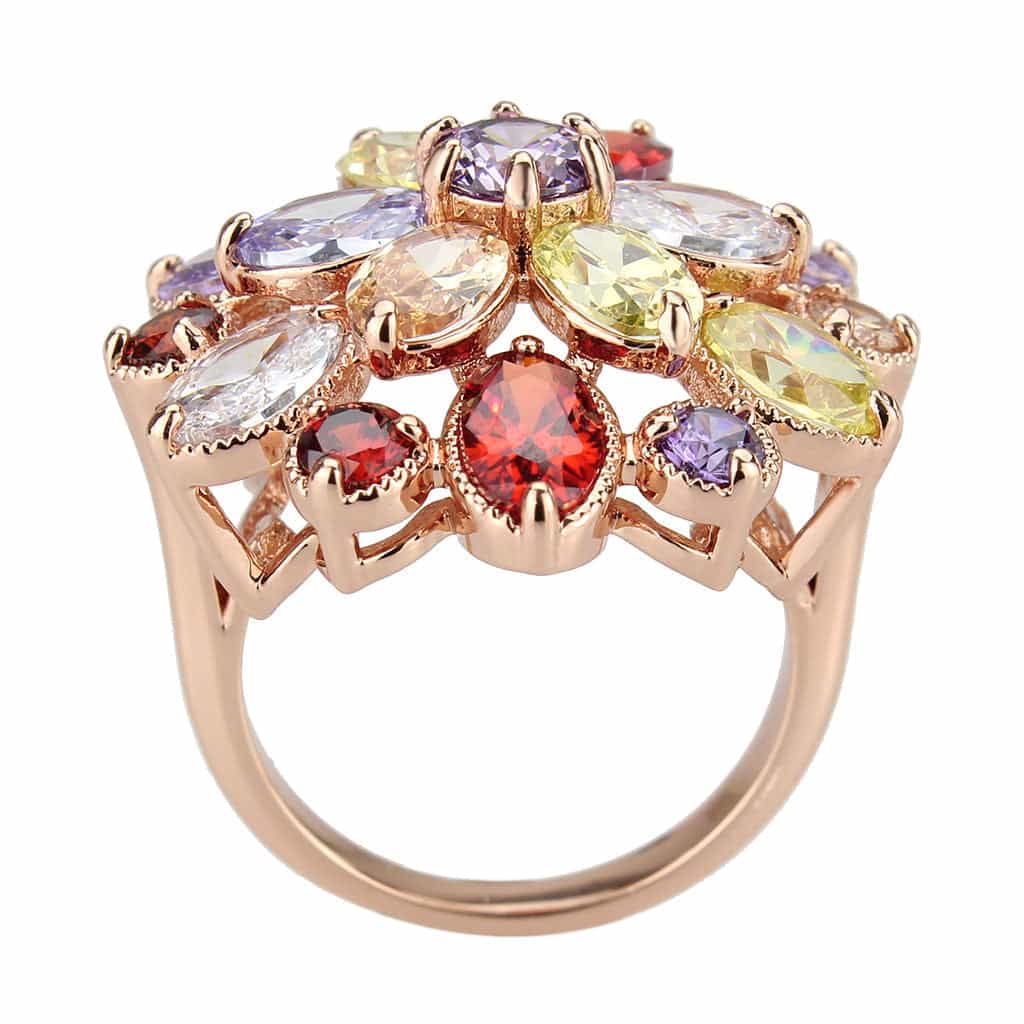 Brass Rose Gold Multi-Color CZ Flower Cluster Ring view 6