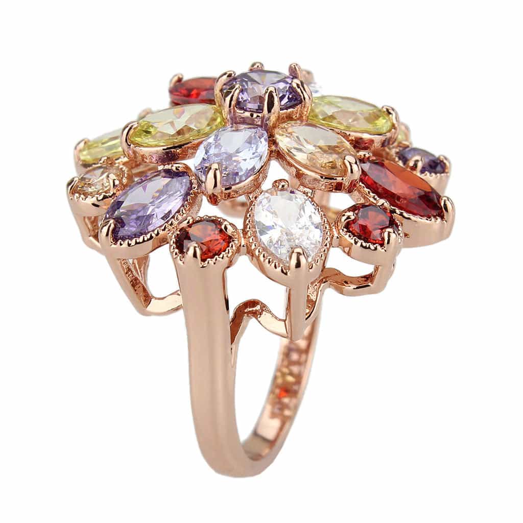 Brass Rose Gold Multi-Color CZ Flower Cluster Ring view 8