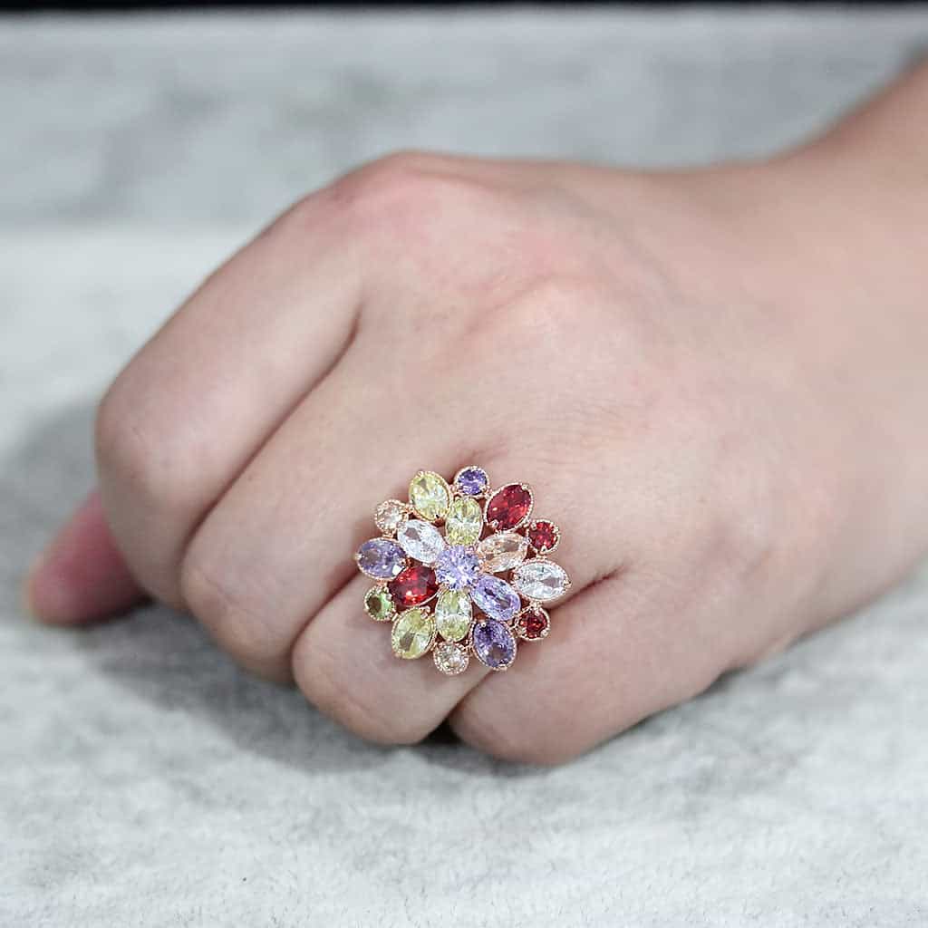 Brass Rose Gold Multi-Color CZ Flower Cluster Ring view 10
