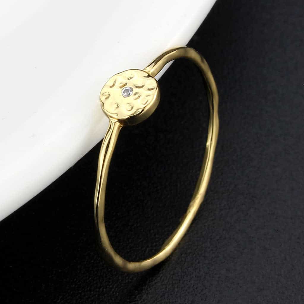 Brass Gold Hammered Disc Thin Ring view 2