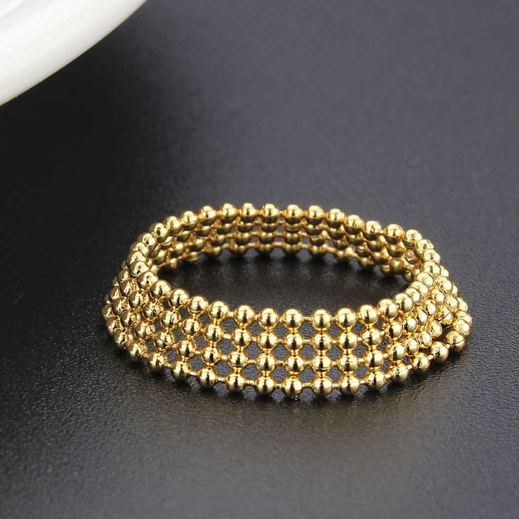 Brass Gold Ball Bead Multi-Strand Stretch Ring view 16