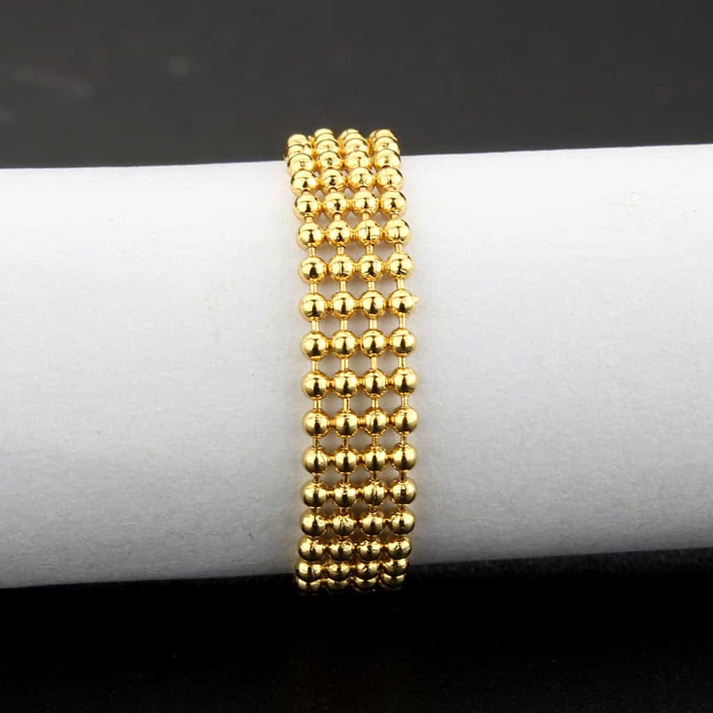 Brass Gold Ball Bead Multi-Strand Stretch Ring view 4