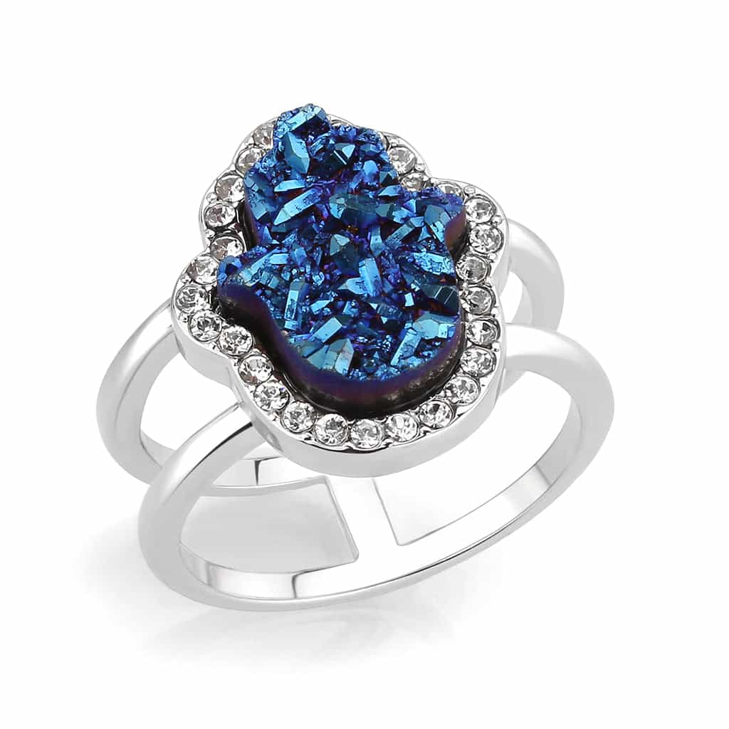 Brass Blue Druzy Flower Halo Ring view 2