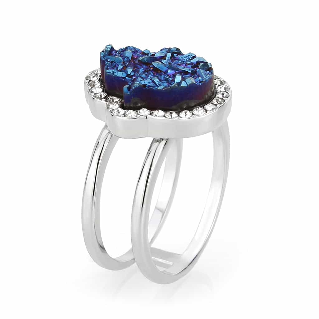 Brass Blue Druzy Flower Halo Ring view 10
