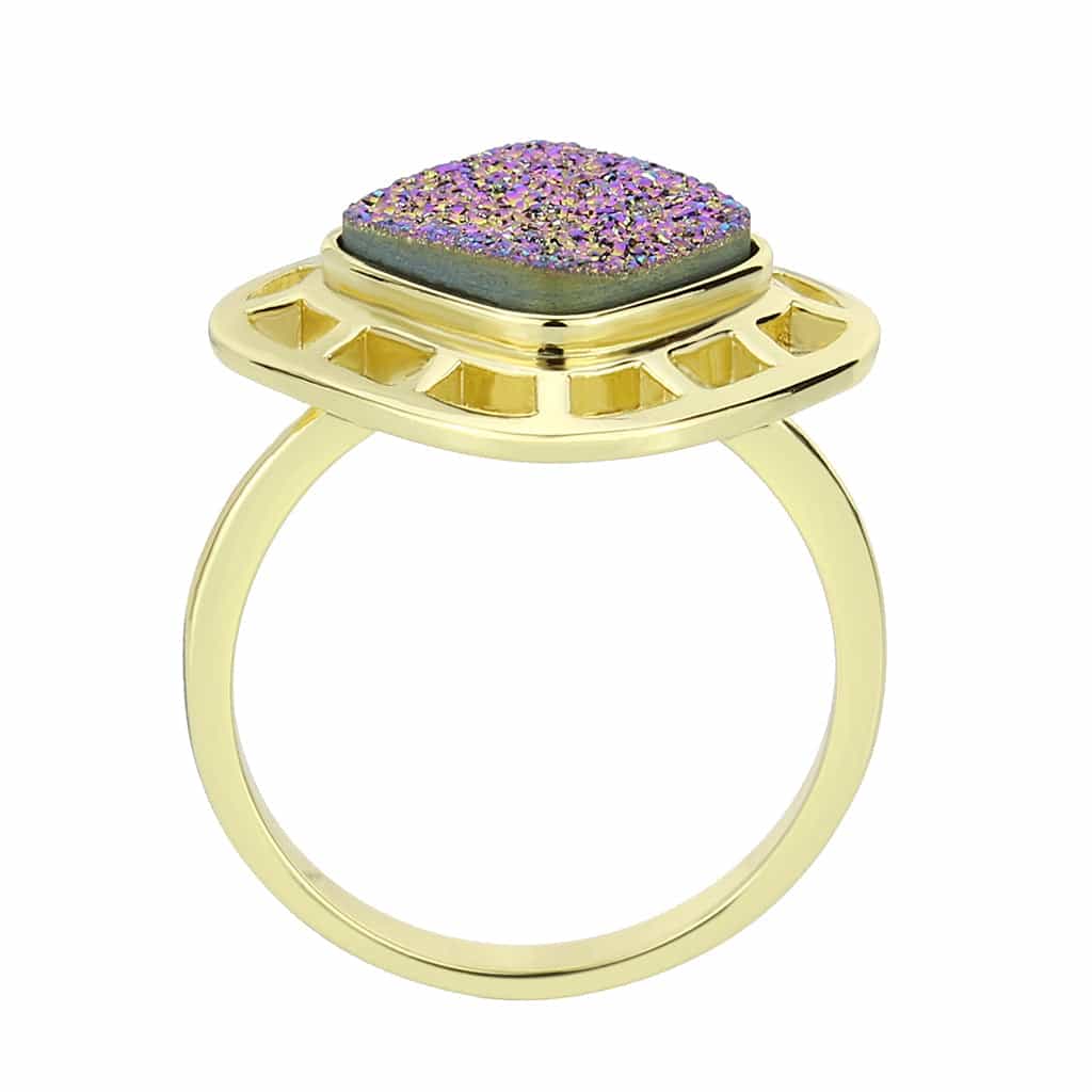 Brass Gold Rainbow Druzy Square Open Lattice Ring view 6
