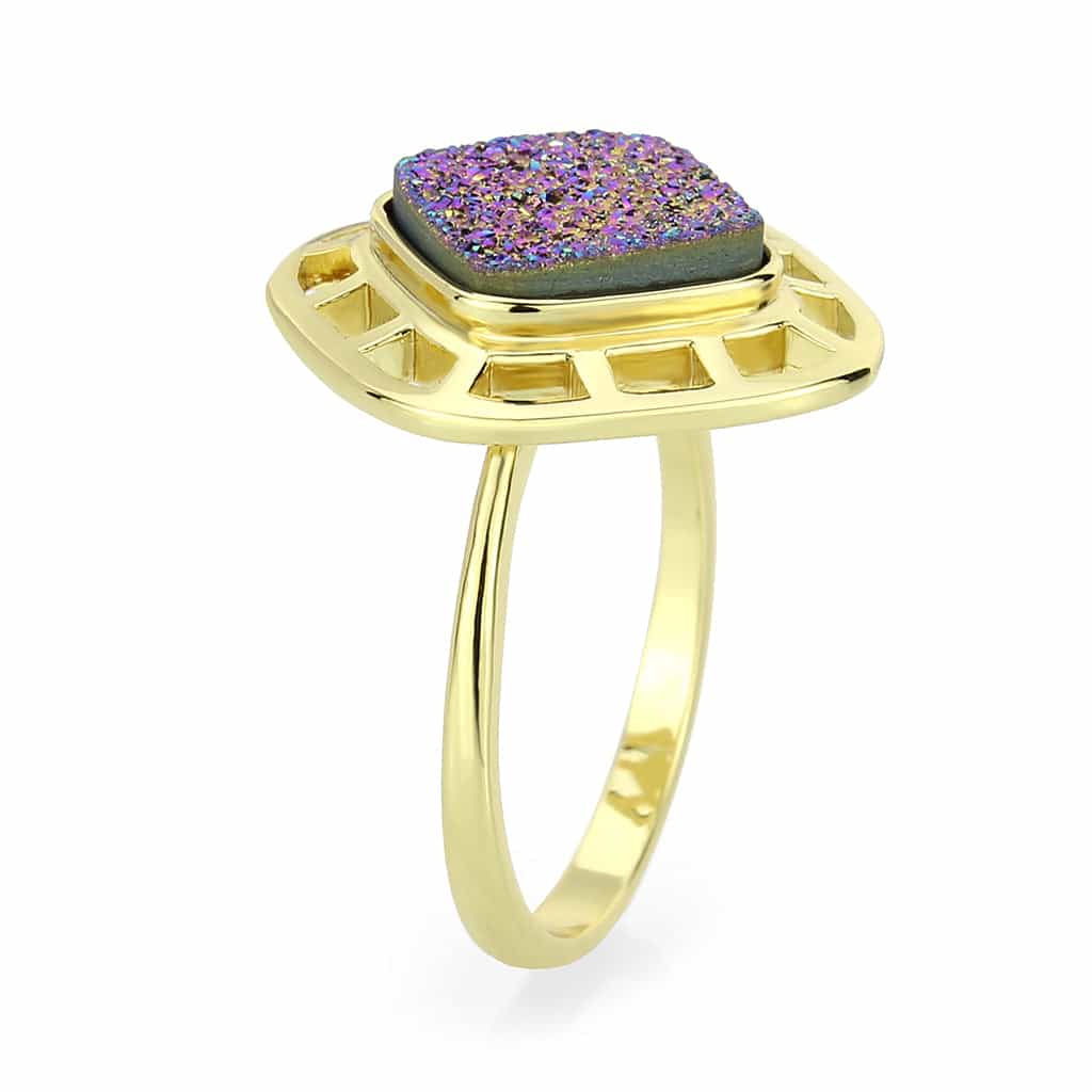 Brass Gold Rainbow Druzy Square Open Lattice Ring view 8