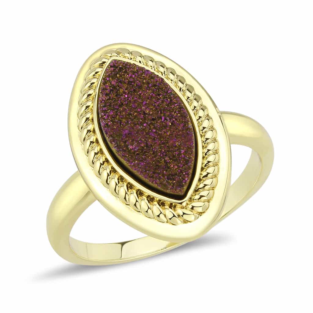 Brass Gold Purple Druzy Oval Rope Bezel Ring view 2