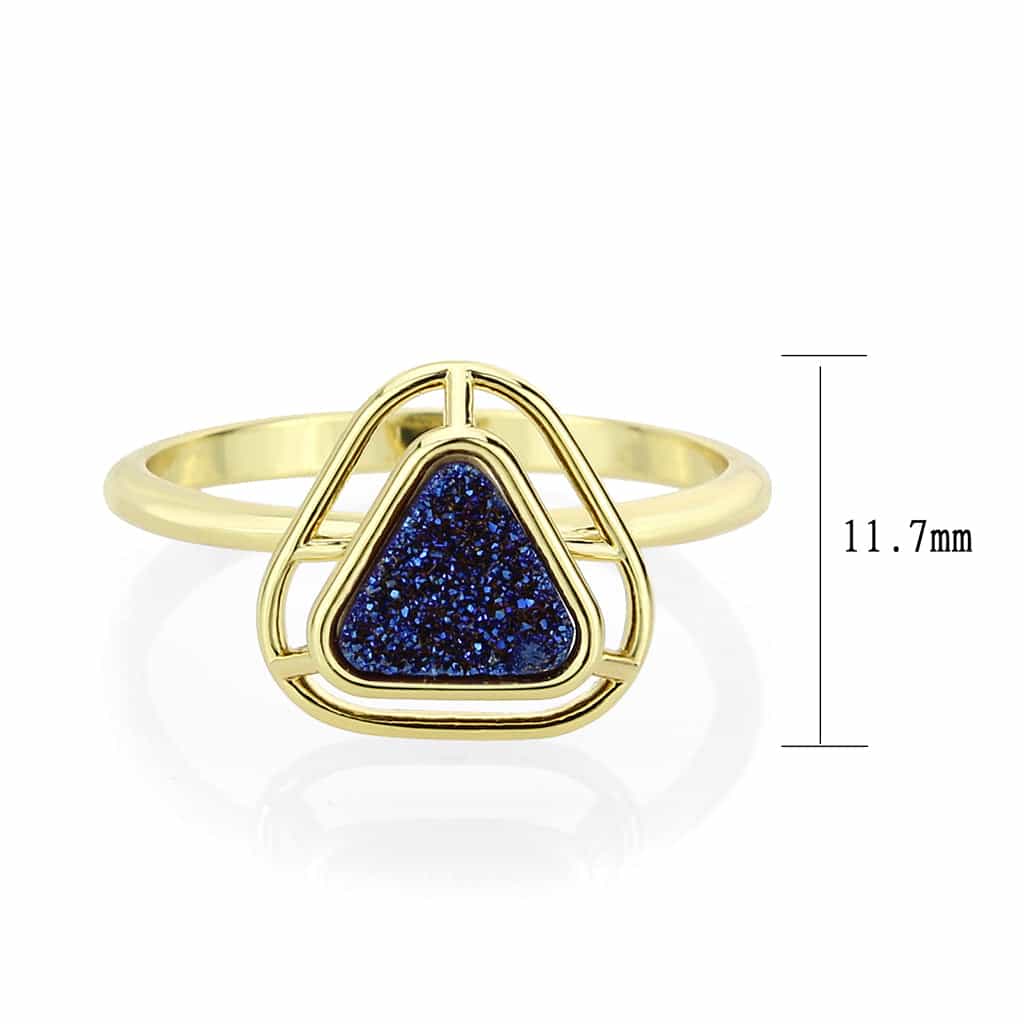 Brass Gold Blue Druzy Triangle Open Ring view 4