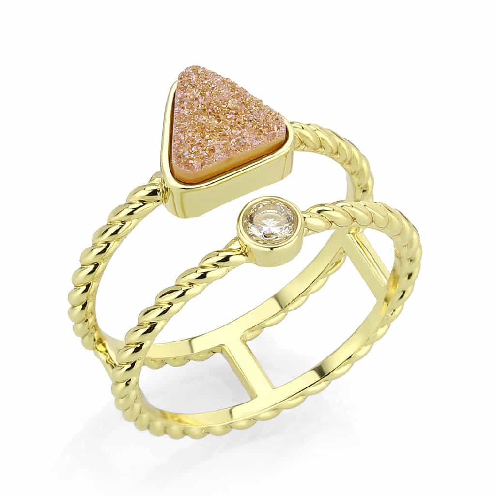 Brass Gold Rose Druzy Triangle CZ Rope Stack Ring view 2
