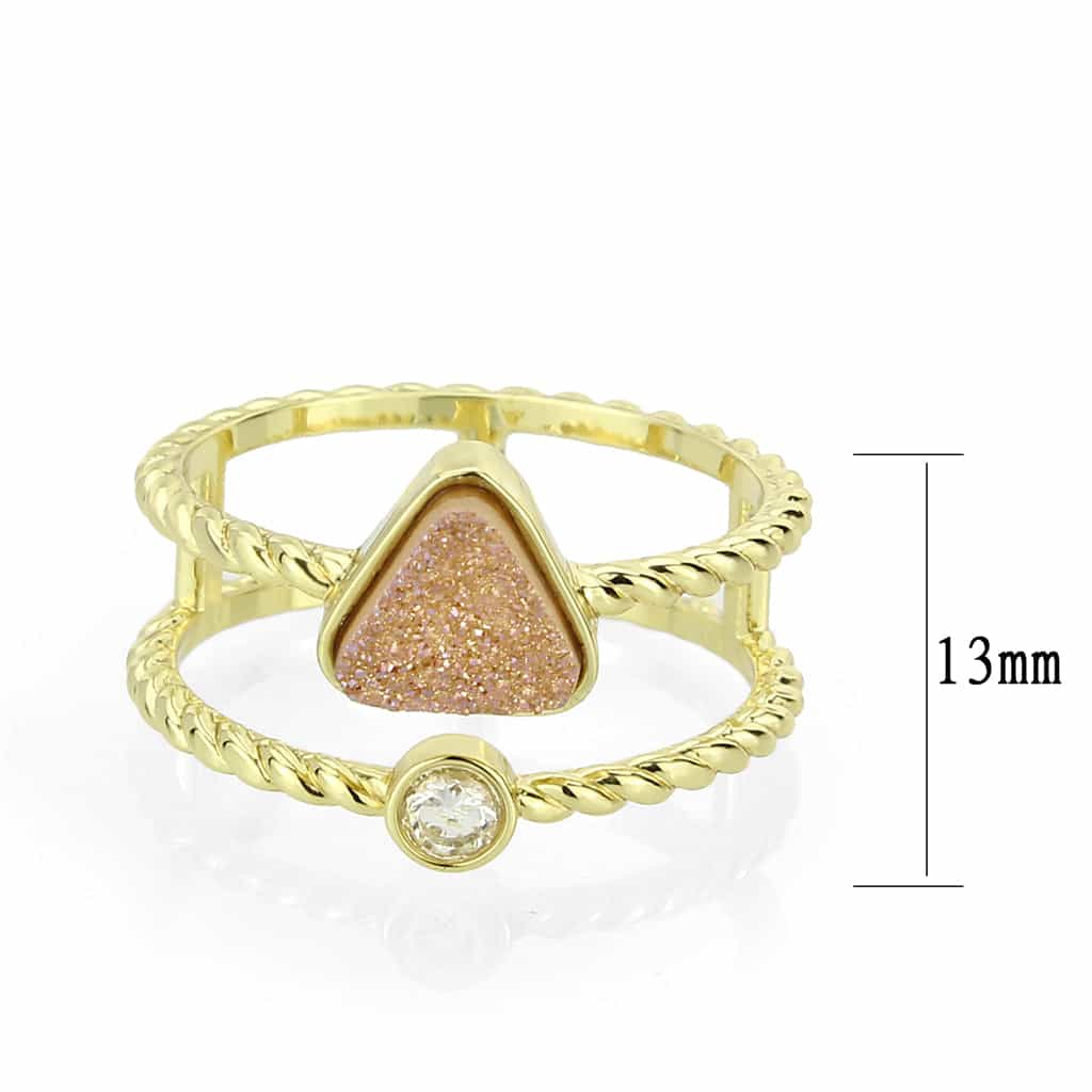 Brass Gold Rose Druzy Triangle CZ Rope Stack Ring view 4