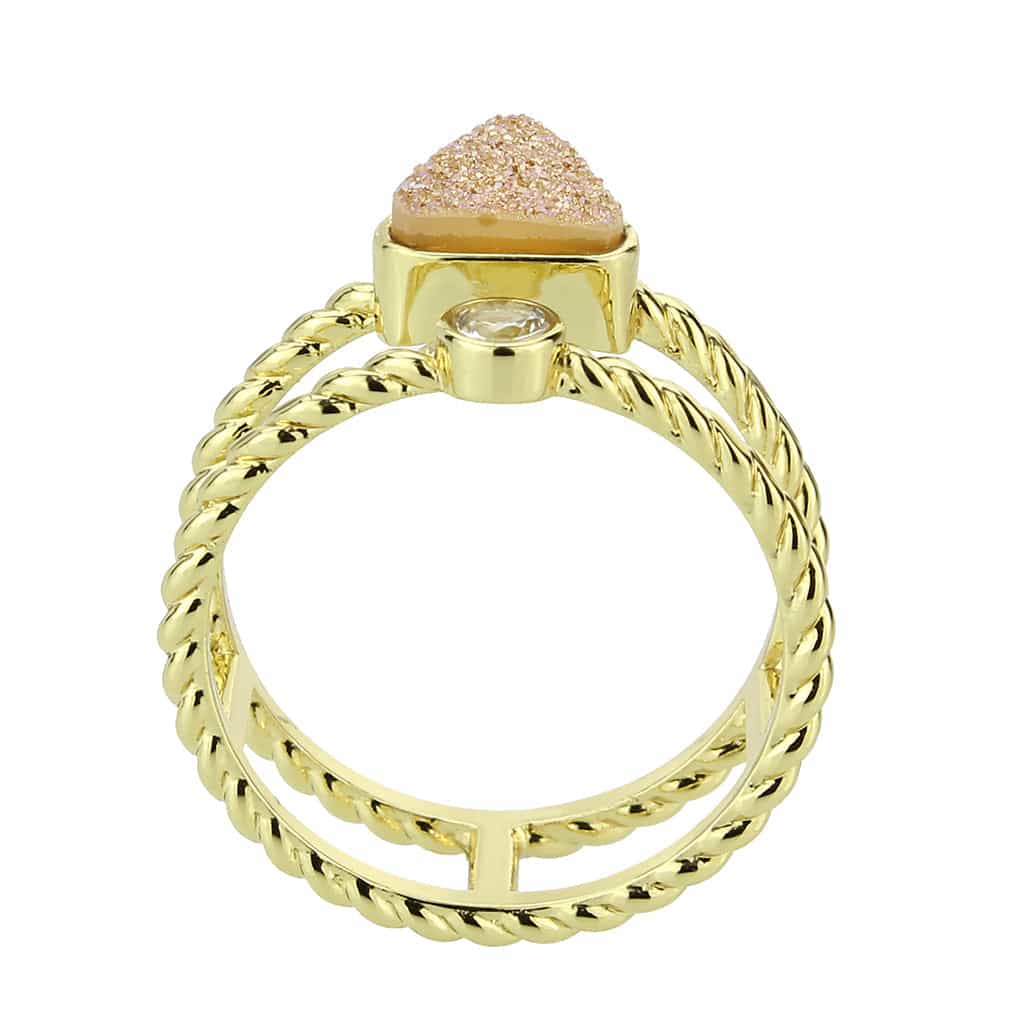 Brass Gold Rose Druzy Triangle CZ Rope Stack Ring view 6