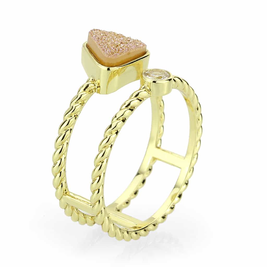 Brass Gold Rose Druzy Triangle CZ Rope Stack Ring view 8