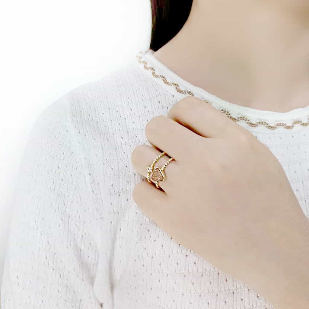 Brass Gold Rose Druzy Triangle CZ Rope Stack Ring view 10
