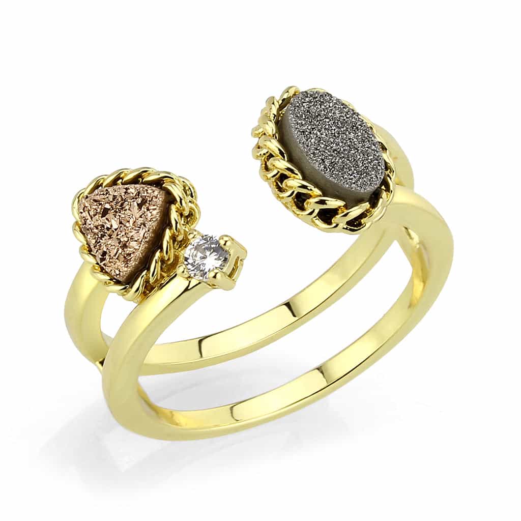 Brass Gold Gray Druzy Oval CZ Rope Stack Ring view 2