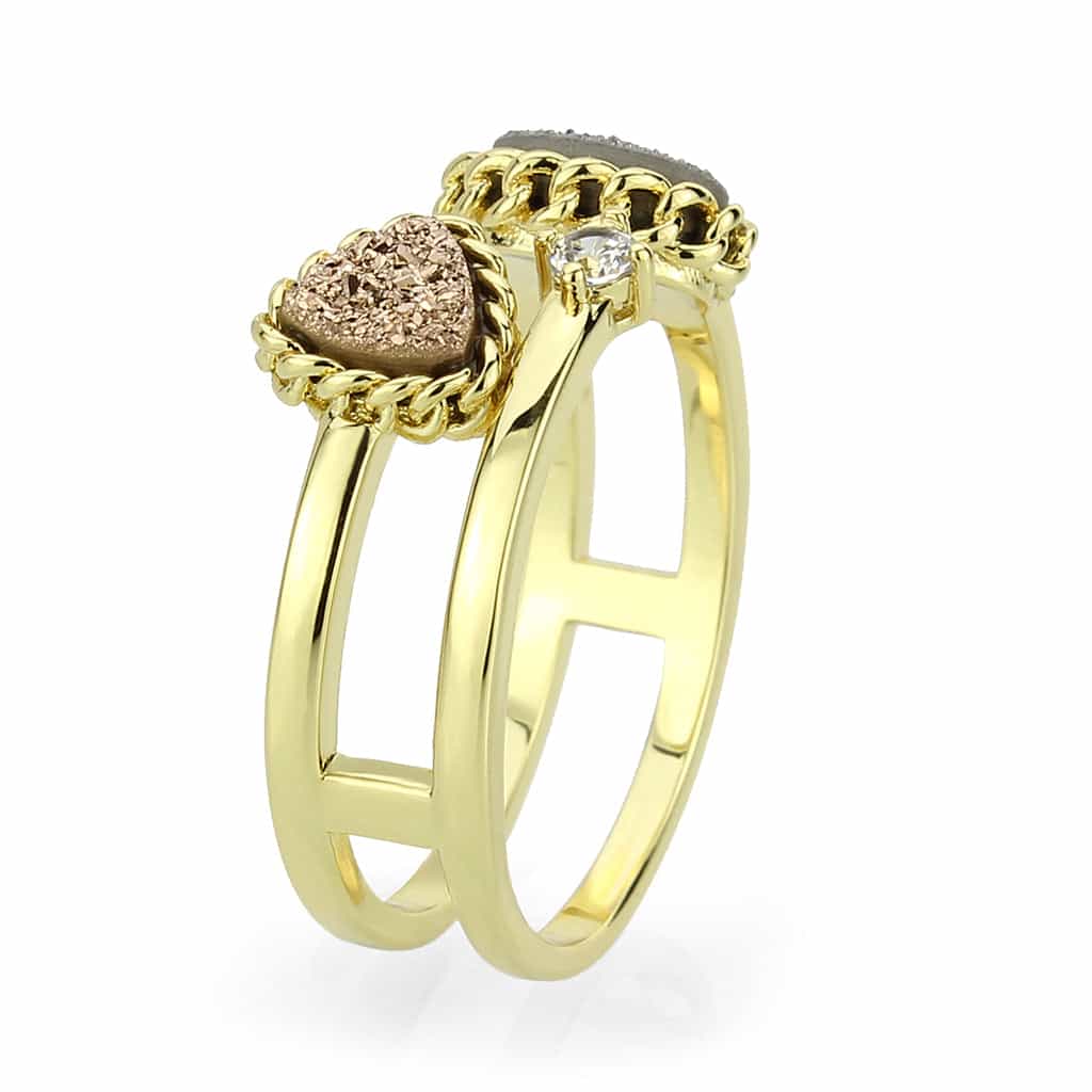 Brass Gold Gray Druzy Oval CZ Rope Stack Ring view 8