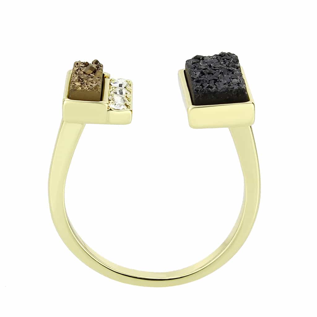 Brass Gold Black Druzy Rectangle CZ Open Ring view 8