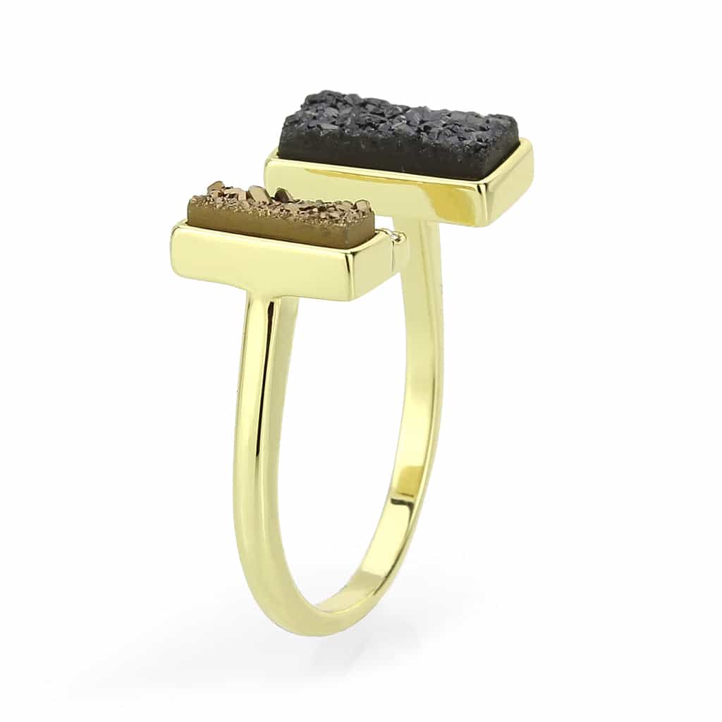 Brass Gold Black Druzy Rectangle CZ Open Ring view 10