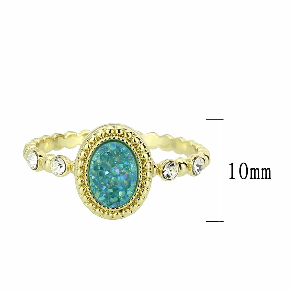 Brass Gold Turquoise Druzy Oval CZ Beaded Ring view 4