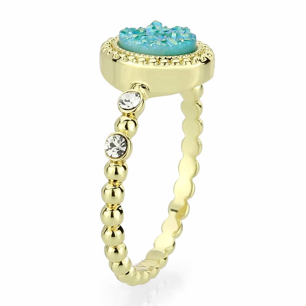 Brass Gold Turquoise Druzy Oval CZ Beaded Ring view 8