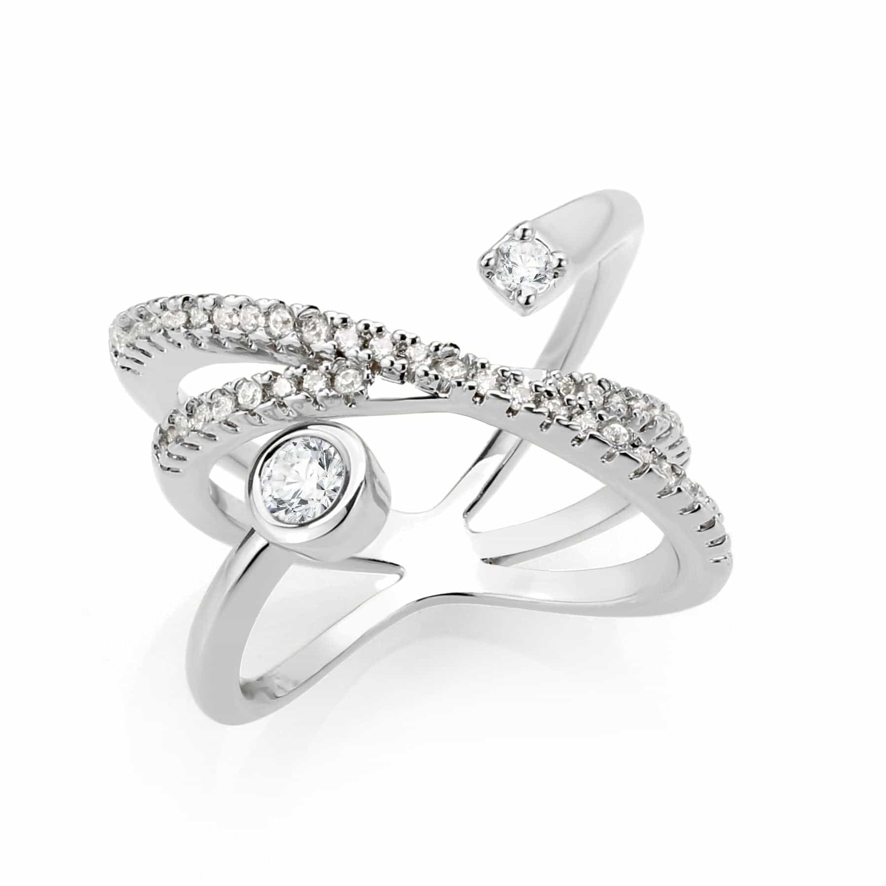 Brass CZ Pave Criss-Cross Bezel Ring view 10