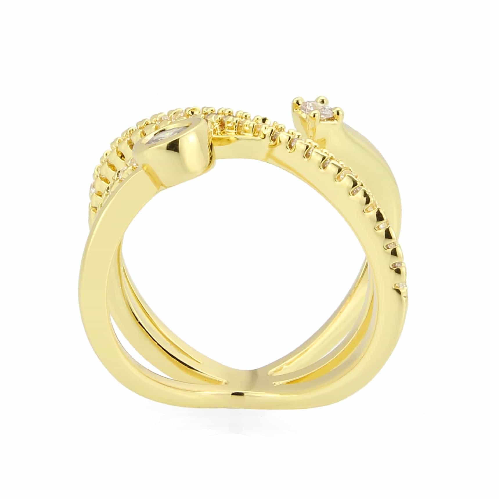 Brass Gold CZ Pave Criss-Cross Bezel Ring view 8